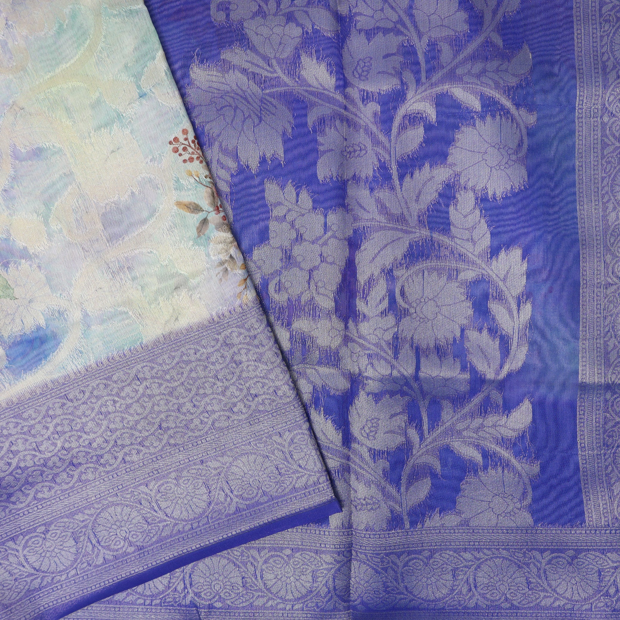 Multi Color Semi Burberry Silk Saree