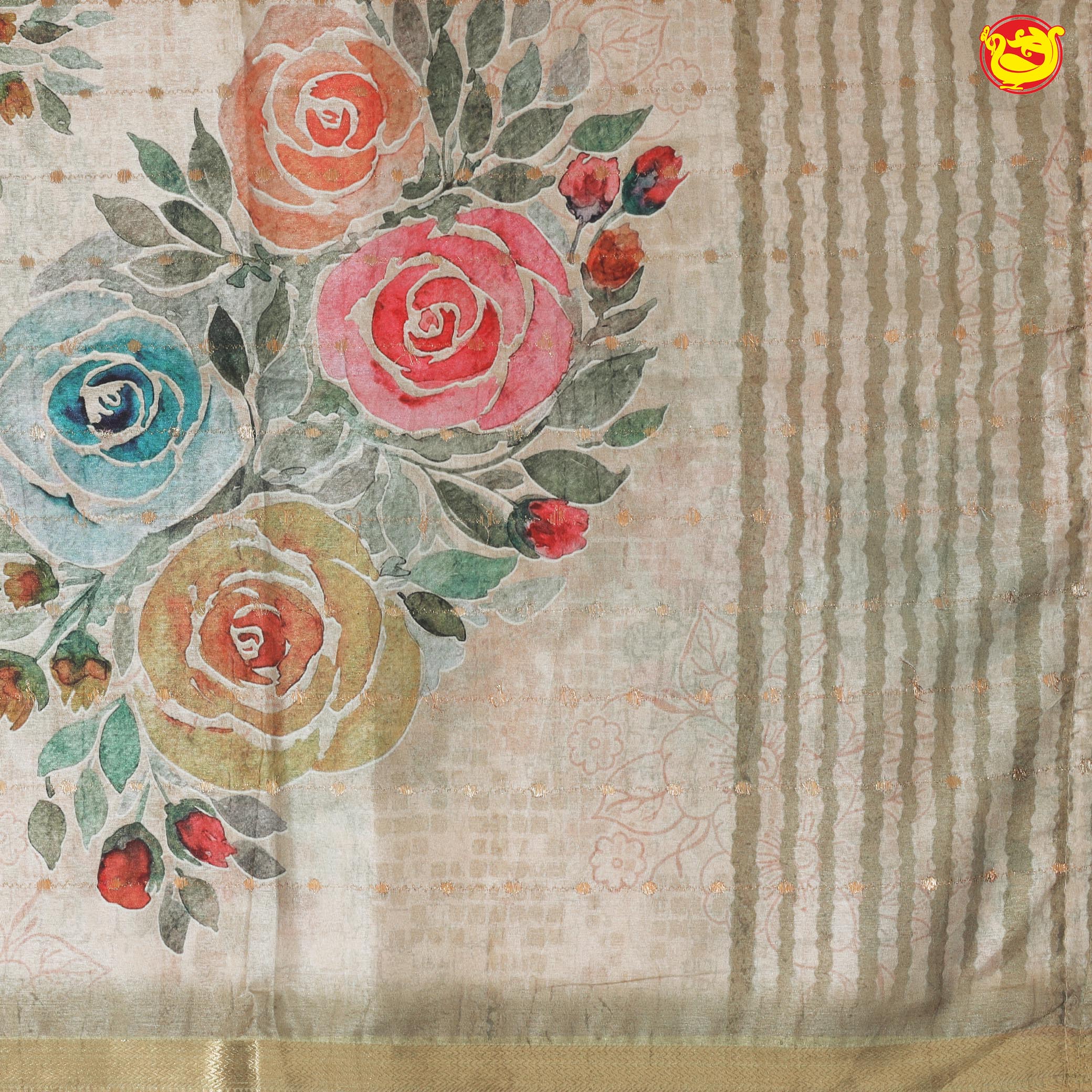 Half White With Art Tussar Silk Saree With Floral Digital Prints