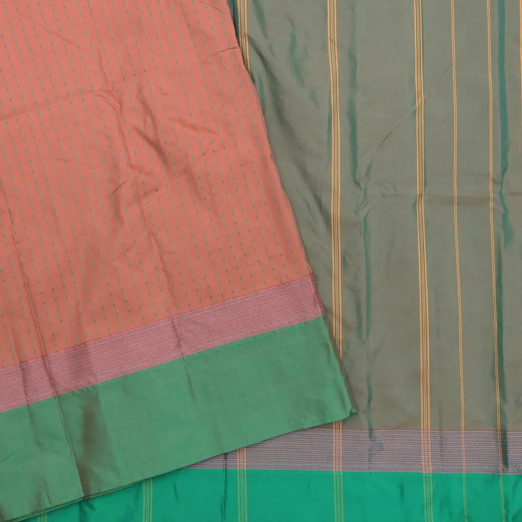 Light Peach with Green Arani Fancy Silk Saree