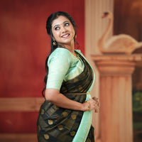 Black With Teal Green Copper Zari Border Soft Silk Saree