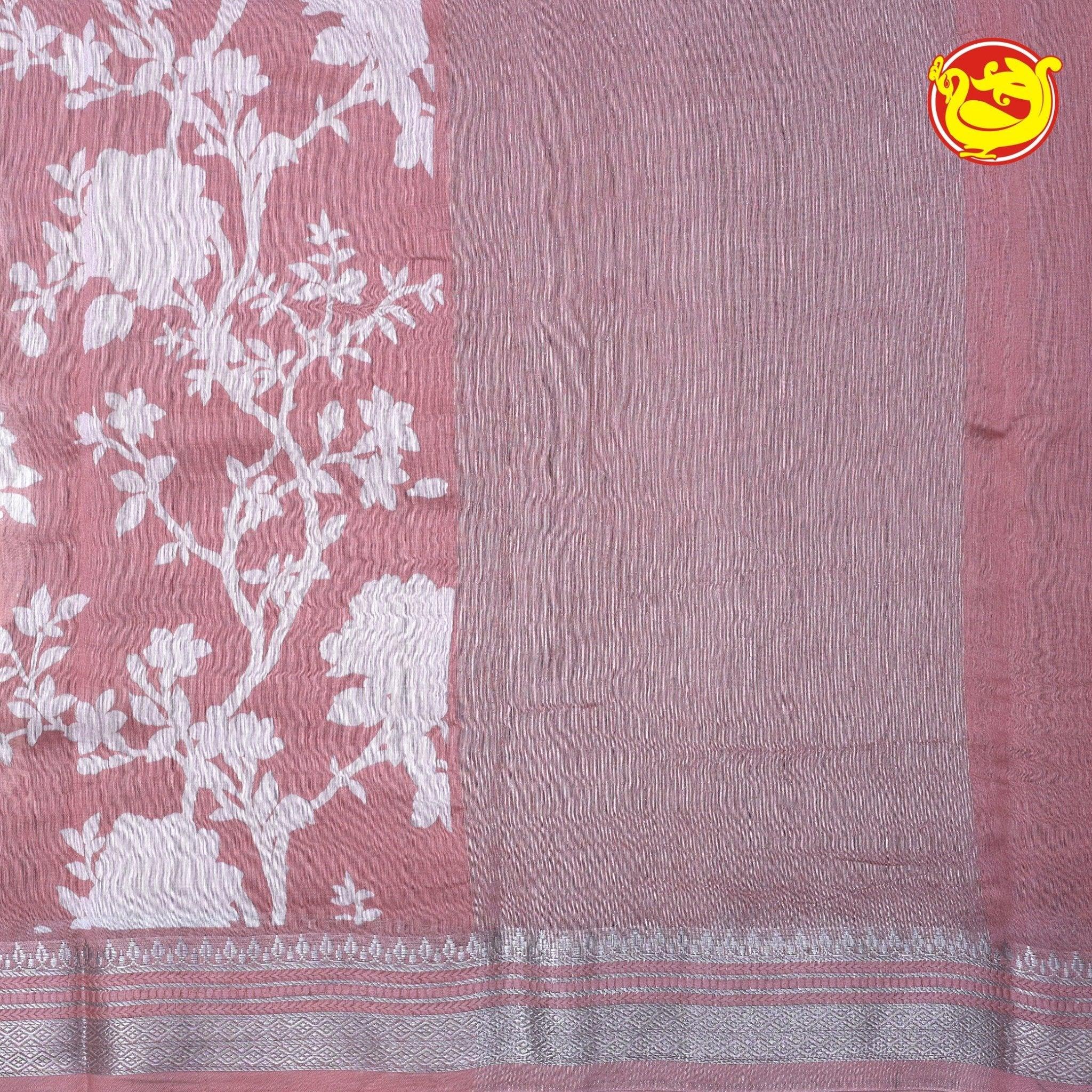 Peach With White Chanderi Silk Saree - Thenianantham