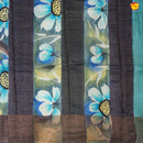 Pure Tussar Silk Saree Turquoise Blue and Sea Blue Shade With Floral Design and Painted Prints and Zari Woven Border - Thenianantham