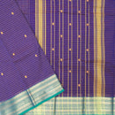 Purple with Green Small Checked Pattern Pure Chettinad Cotton Saree without Blouse