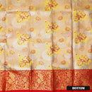 Peach Gold  With Red  Border Yellow Floral Design Traditional  Pattu Pavadai Material