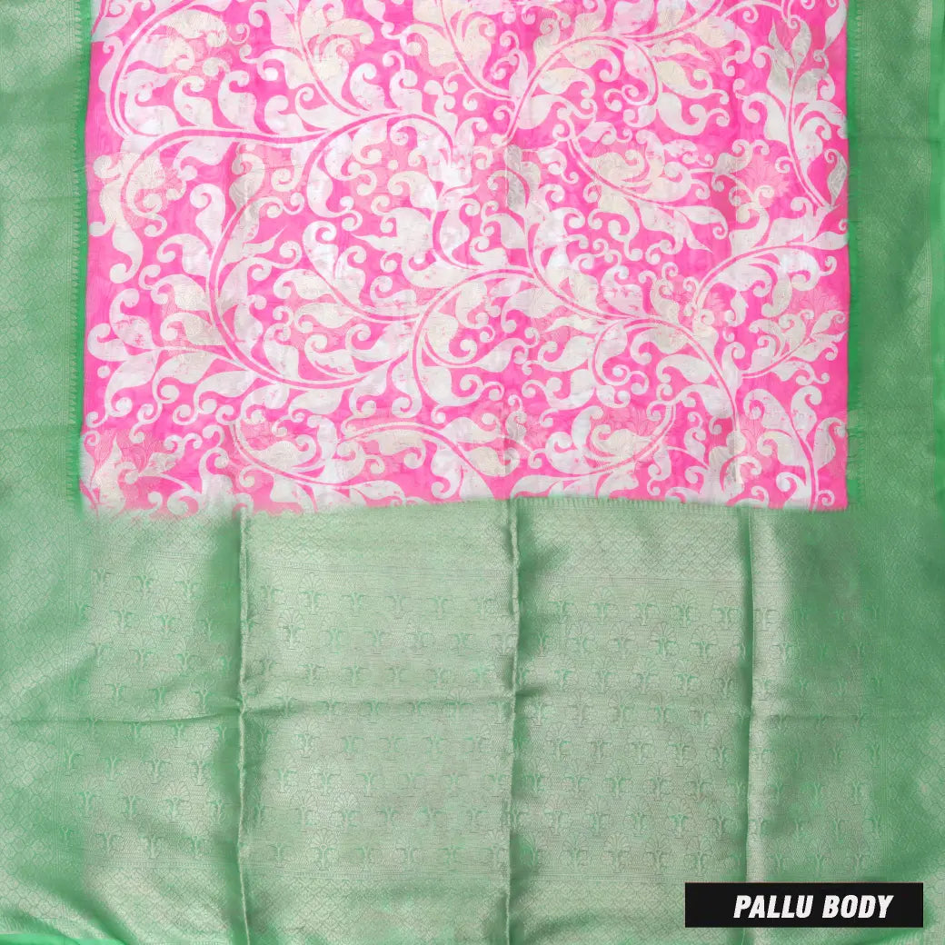 Pink with Light Green Paisley Design Pattern Semi Burberry Silk Saree