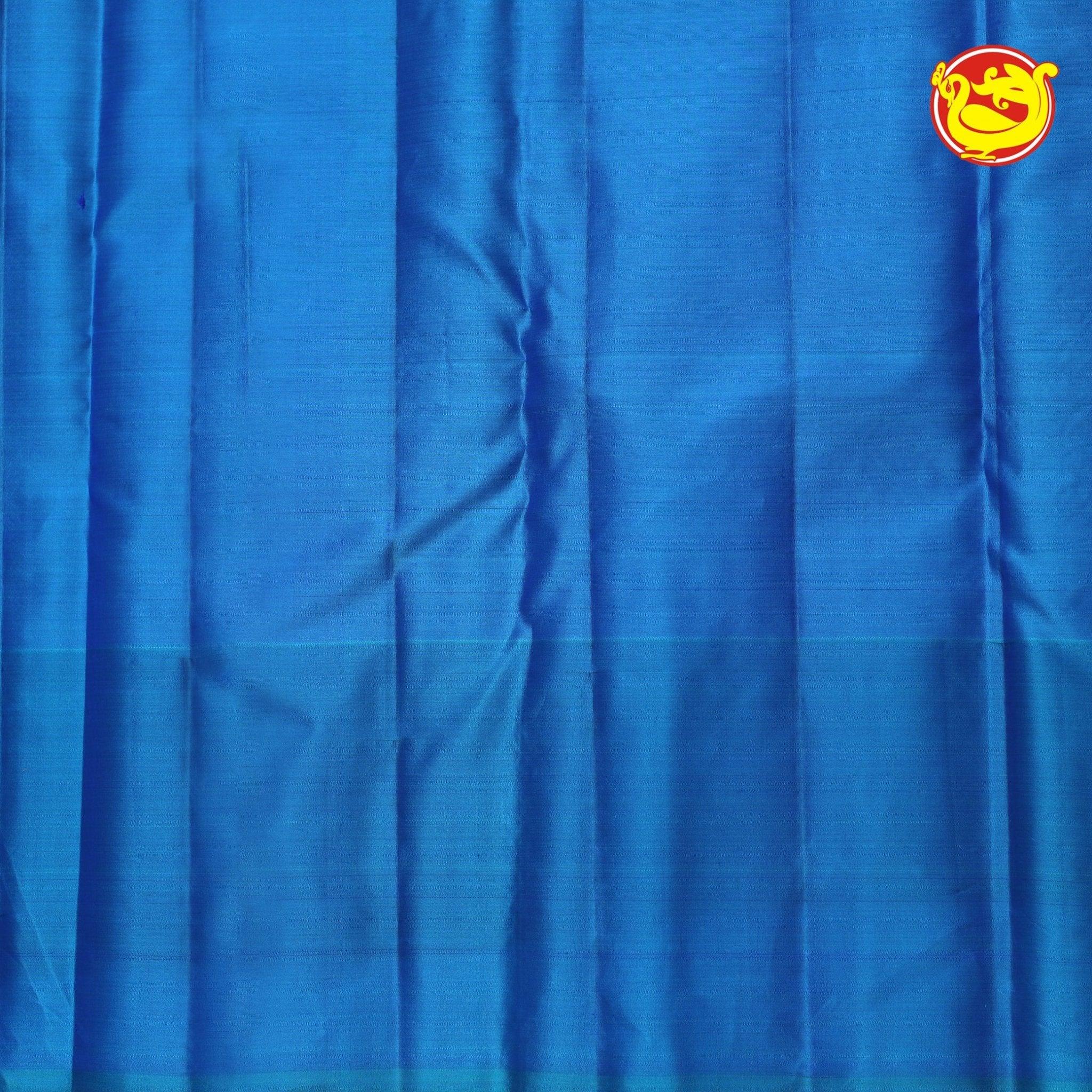 Dark Blue Wedding Silk Saree With Peacock Blue Pallu - Thenianantham