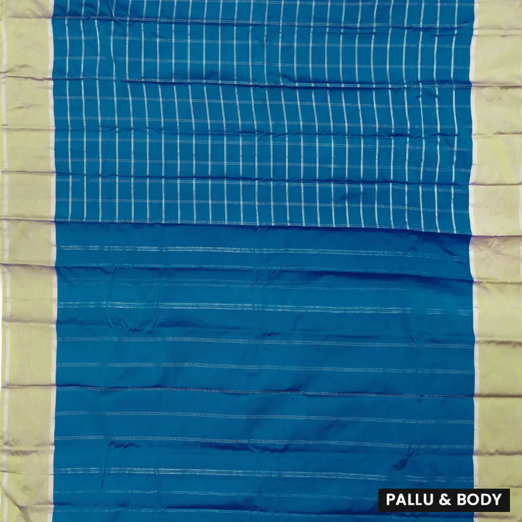 Teal Blue With  Gold border Arani Silk Saree