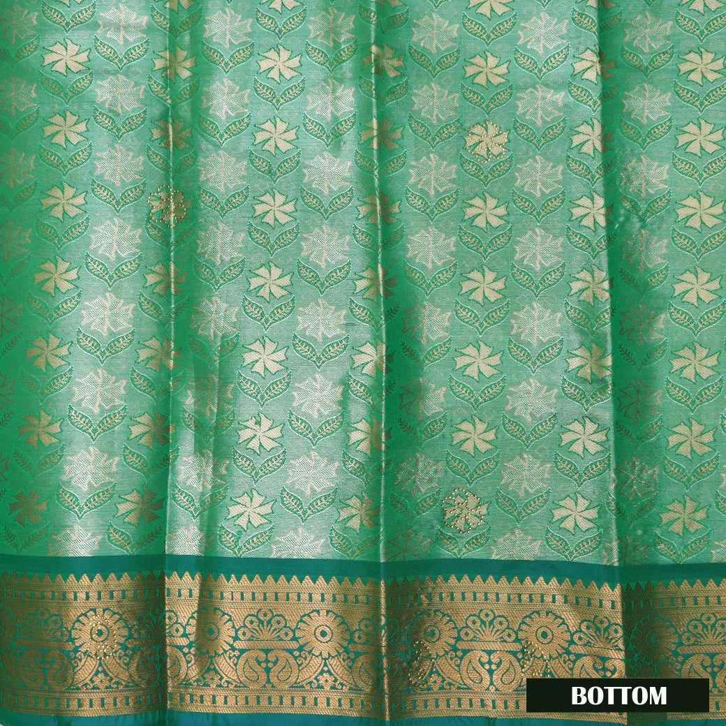 Green Colour Floral Design Traditional  Pattu Pavadai Material