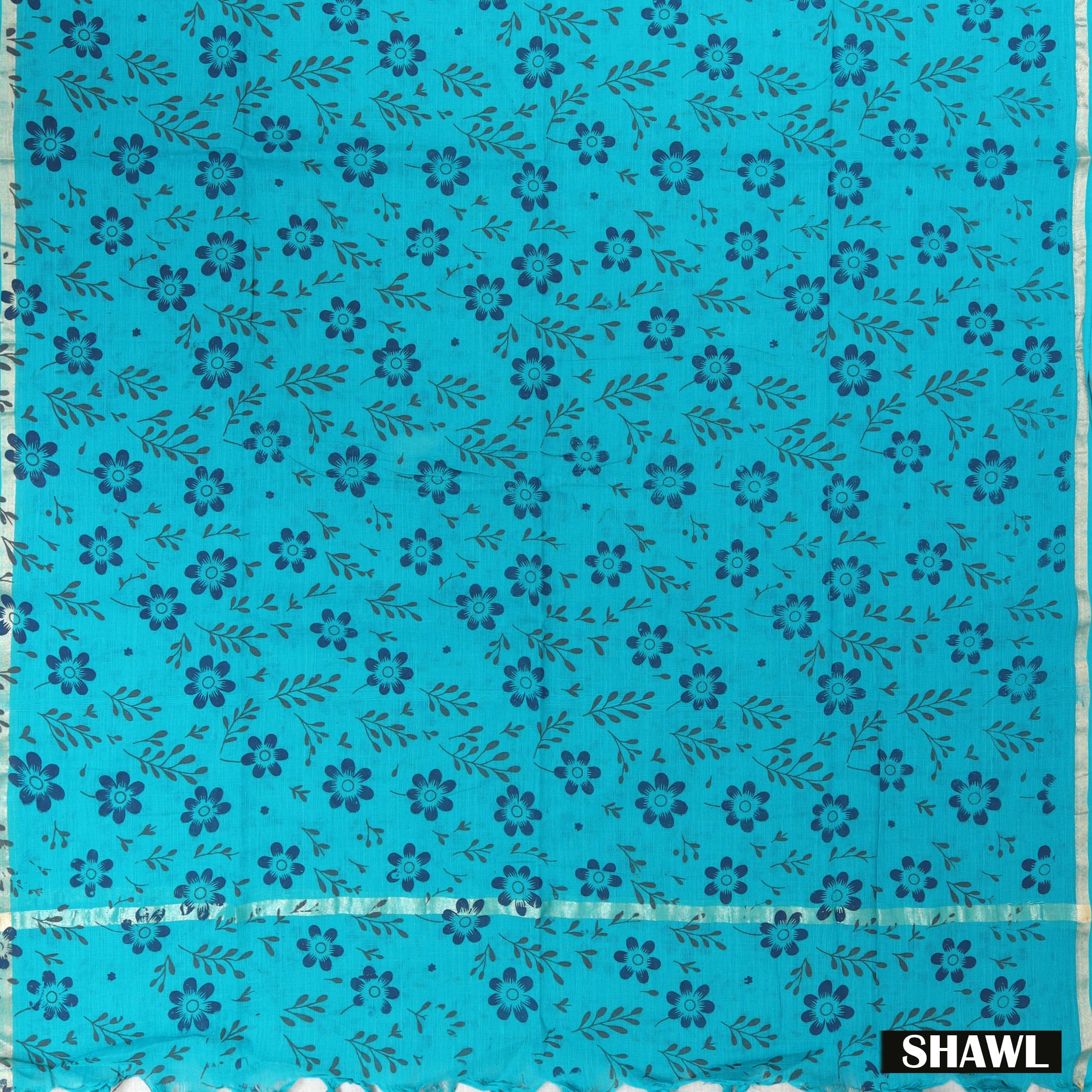Navy Blue With Cyan Cotton Ladies Chudithar Material
