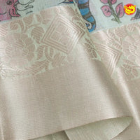 Pastel green linen tissue saree with digital prints - Thenianantham