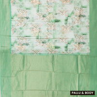 Pista Green With Off white Floral Design Dola Silk
