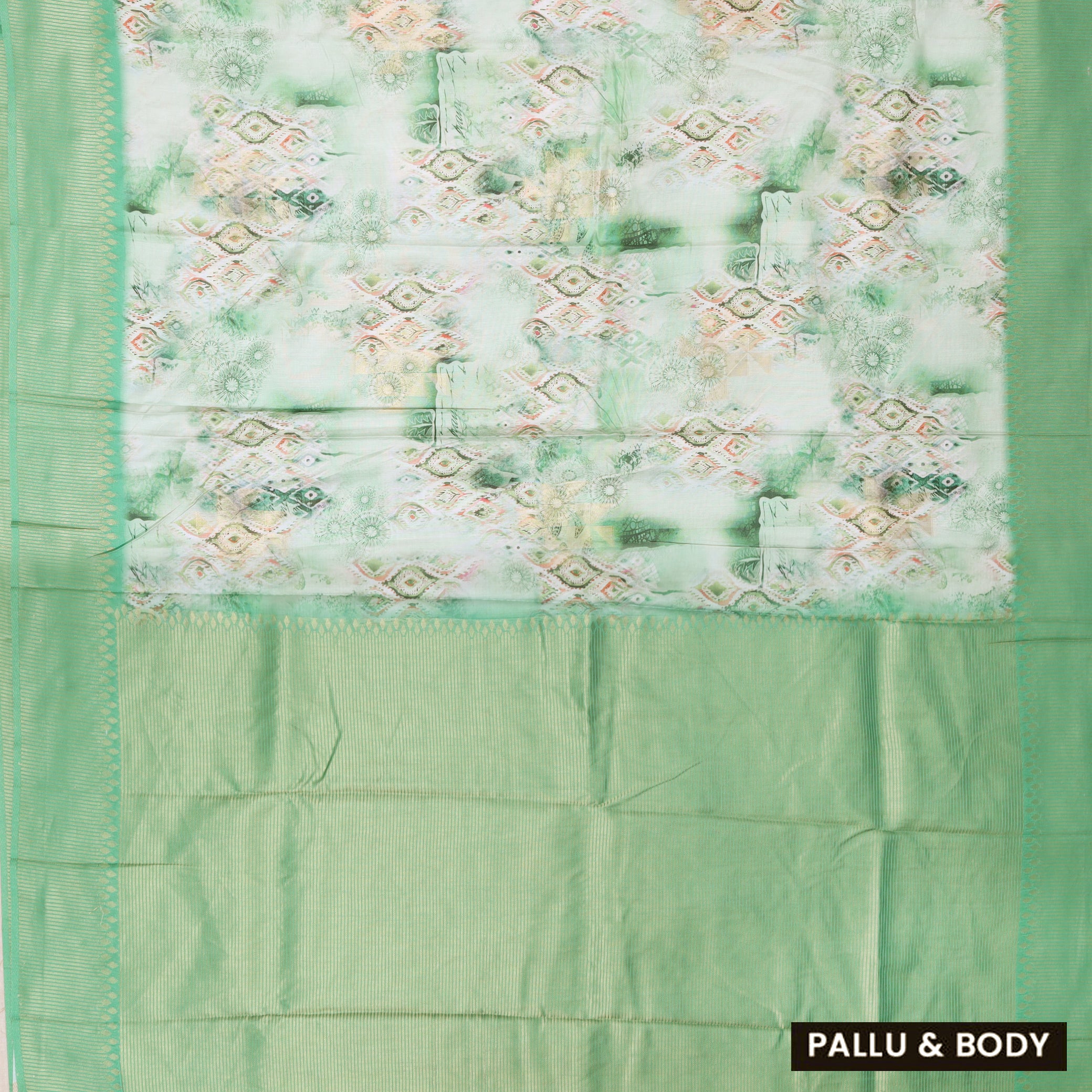 Pista Green With Off white Floral Design Dola Silk