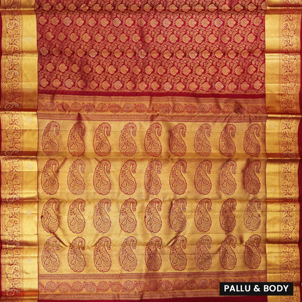 Maroon  with Gold Zari Border Wedding Silk Saree