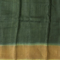 Pure Tussar Silk Saree Elaichi Green and Pastel Pink Shade With Floral Design and Painted Prints and Zari Woven Border