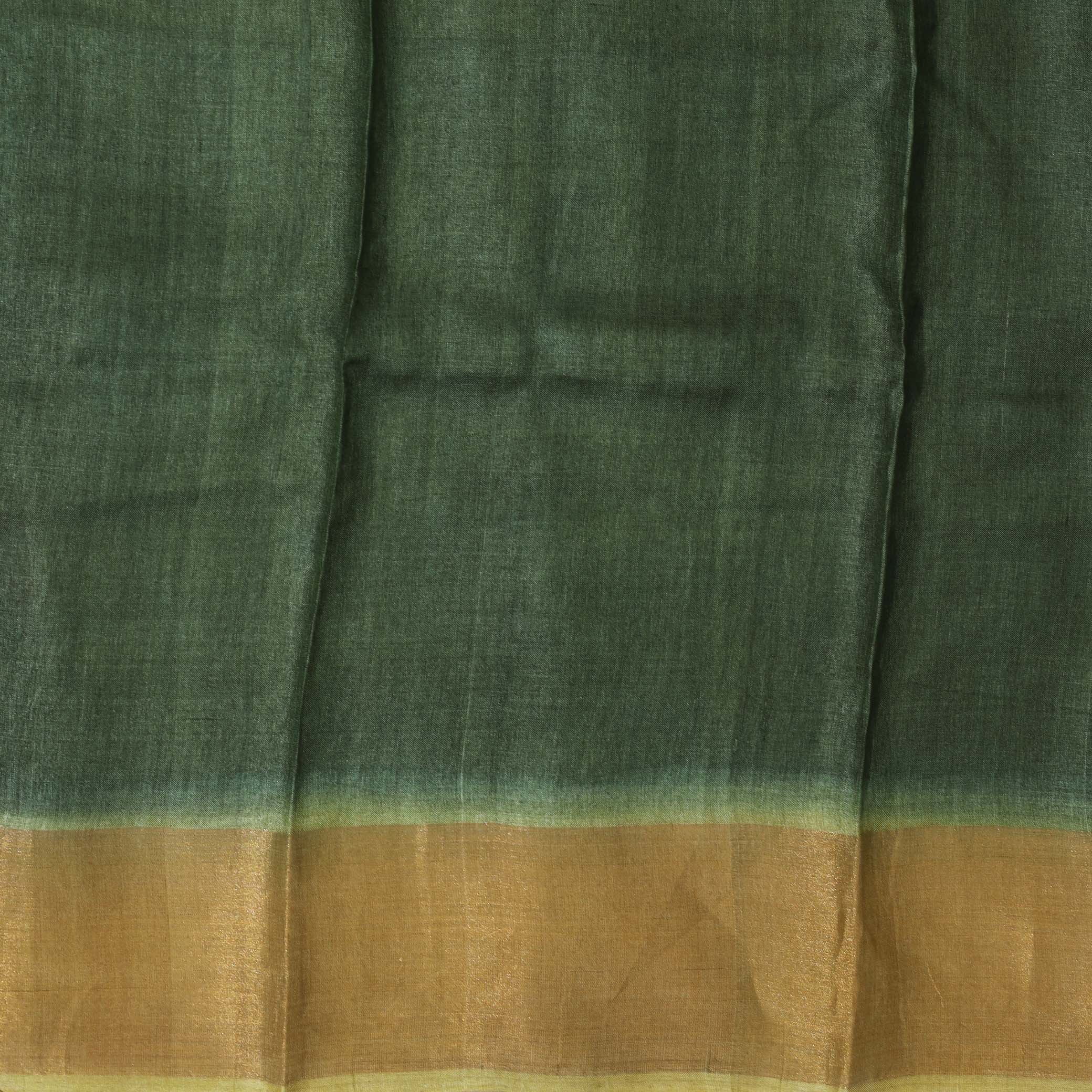 Pure Tussar Silk Saree Elaichi Green and Pastel Pink Shade With Floral Design and Painted Prints and Zari Woven Border