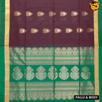 Deep Brown With Green Pure Silk Cotton Saree - Thenianantham