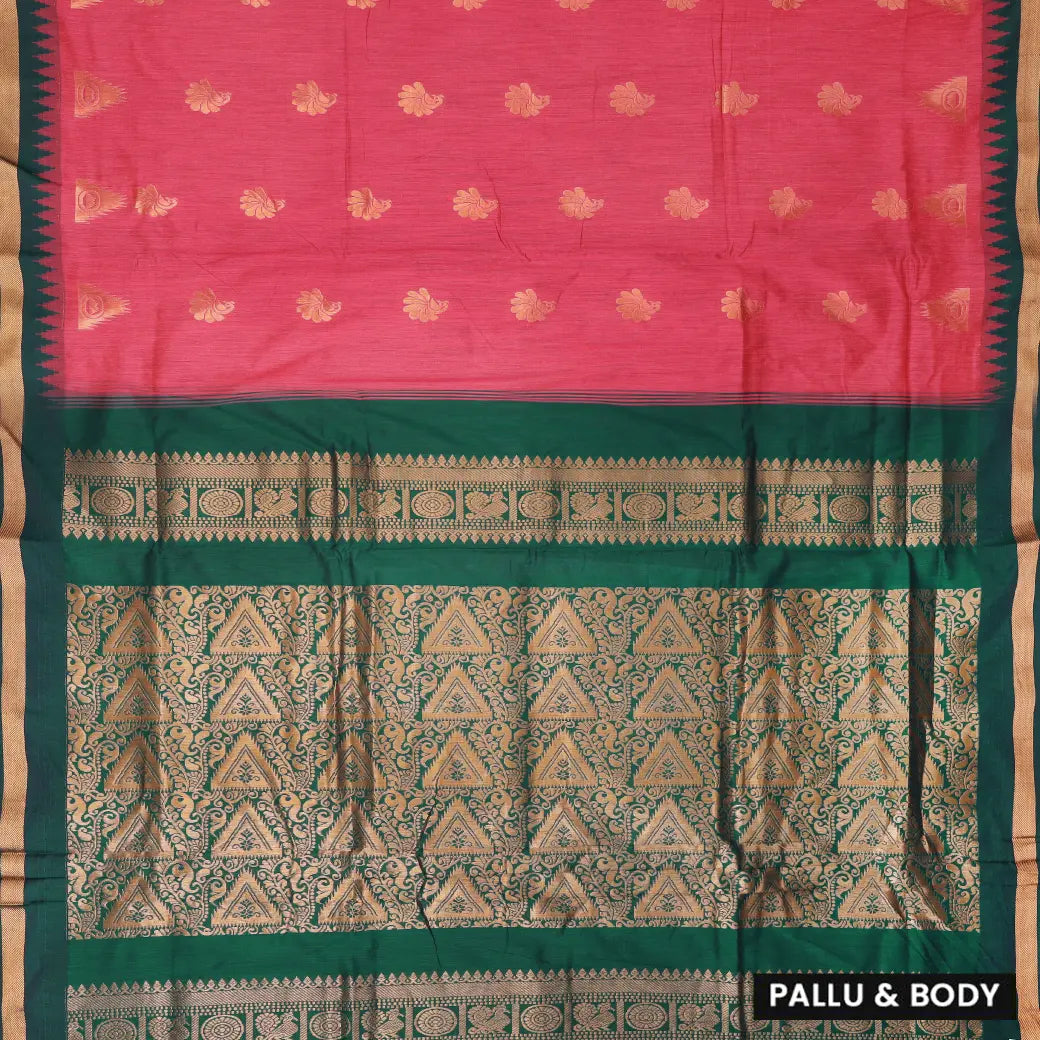 Pink  With Green Premium Quality Kalyani Cotton Saree