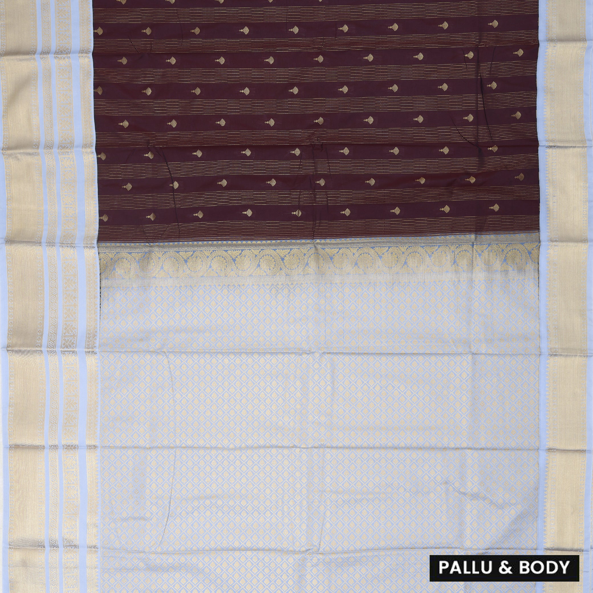 Maroon With powder blue Vaira Oosi Silk Saree