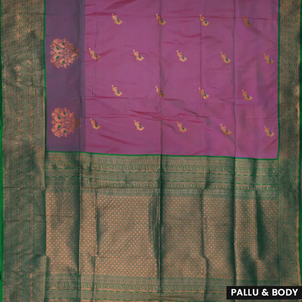 Grape with Green Soft Silk Saree