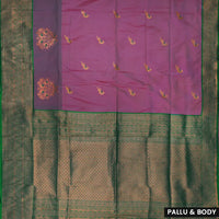 Grape with Green Soft Silk Saree