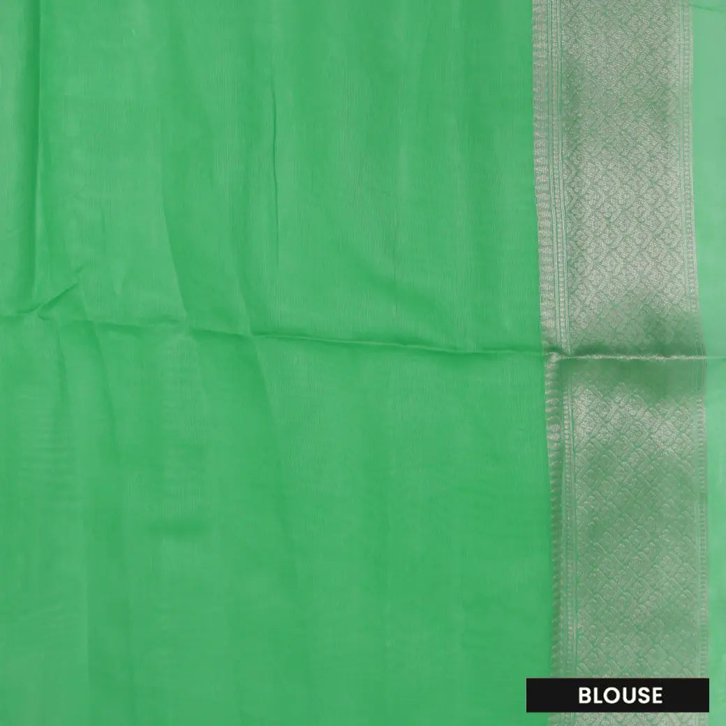 Pink with Light Green Paisley Design Pattern Semi Burberry Silk Saree