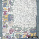 Off white with greyblue  priented floral design Semi Chanderi  Saree