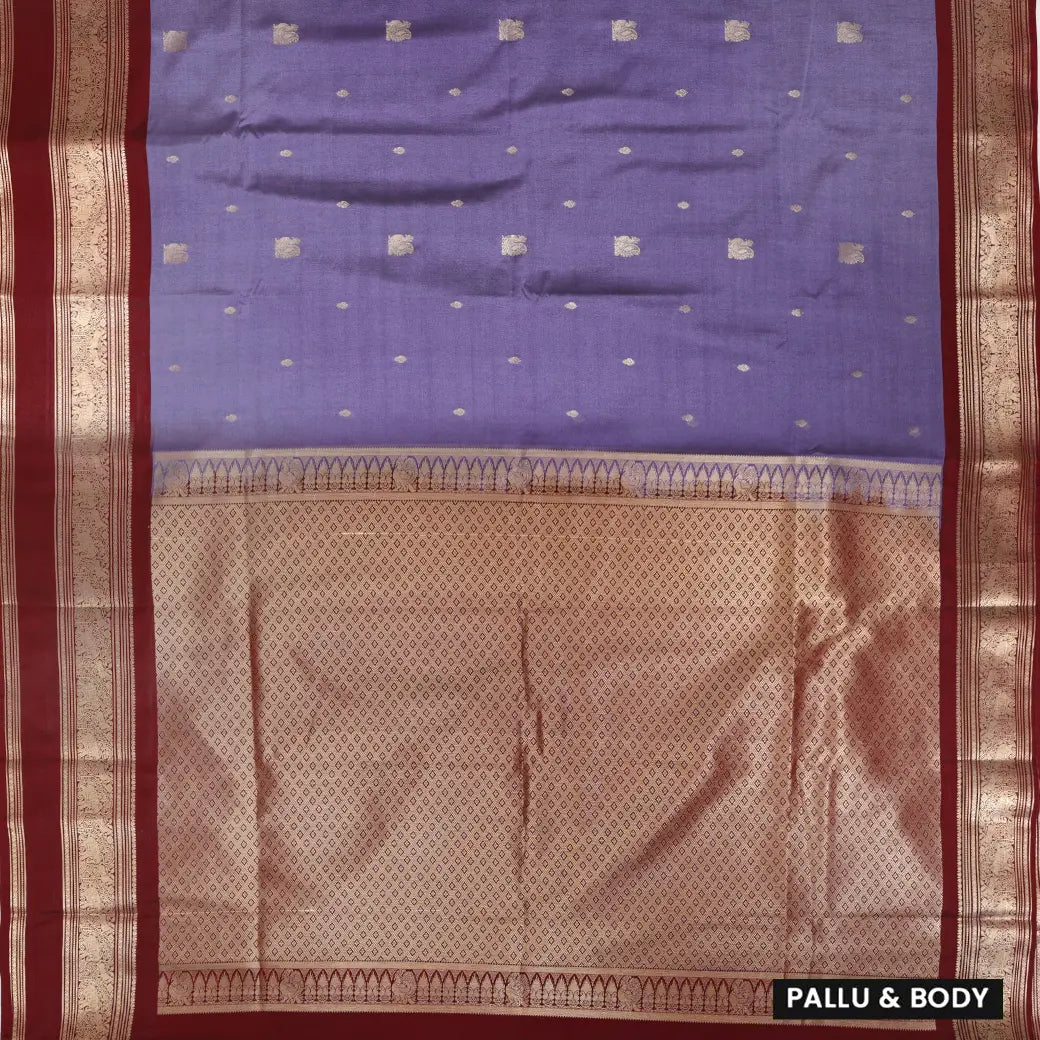 Light Purple With Maroon Copper Zari Border Soft Silk Saree