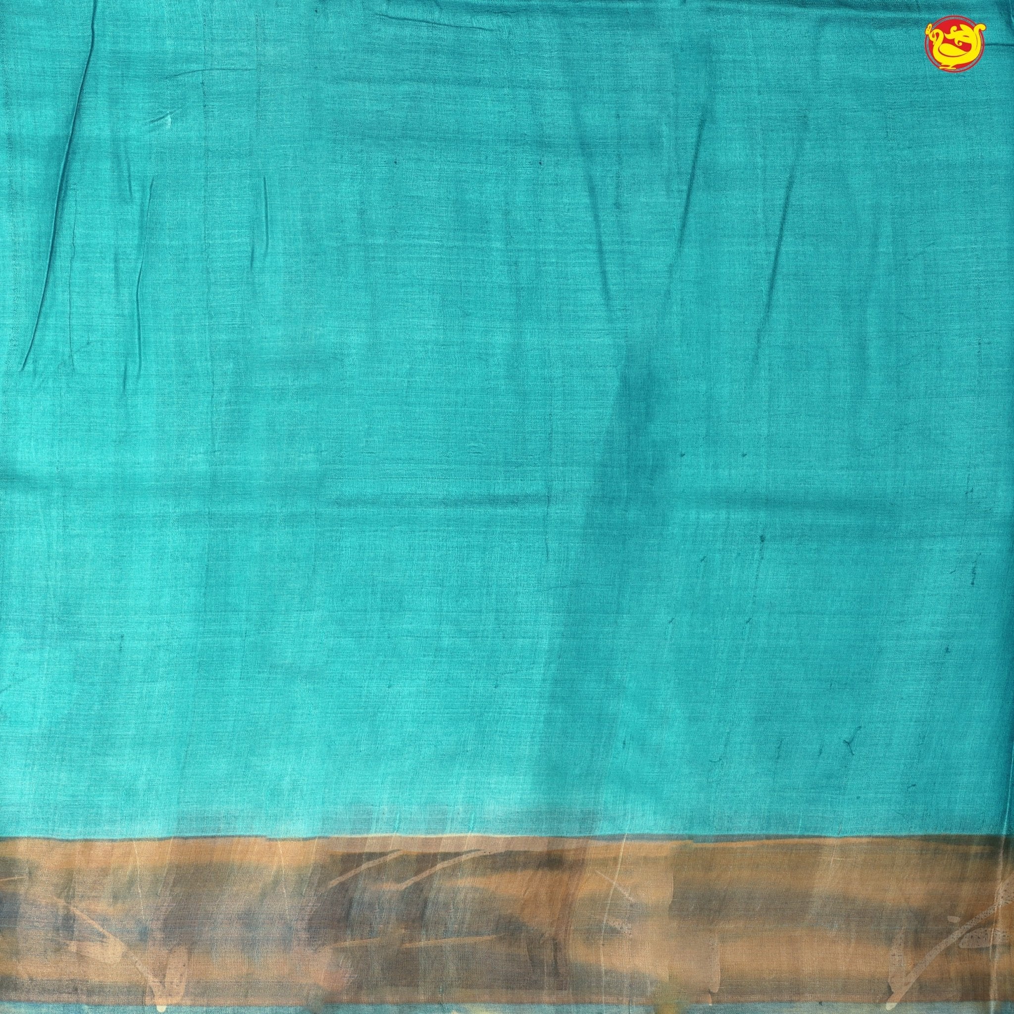 Pure Tussar Silk Saree Turquoise Blue and Sea Blue Shade With Floral Design and Painted Prints and Zari Woven Border - Thenianantham