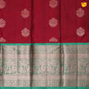 Red With Peacock Green Floral Motifs Copper Zari Long Border Pure Kanjivaram Subhalaya Soft Silk Saree - Thenianantham