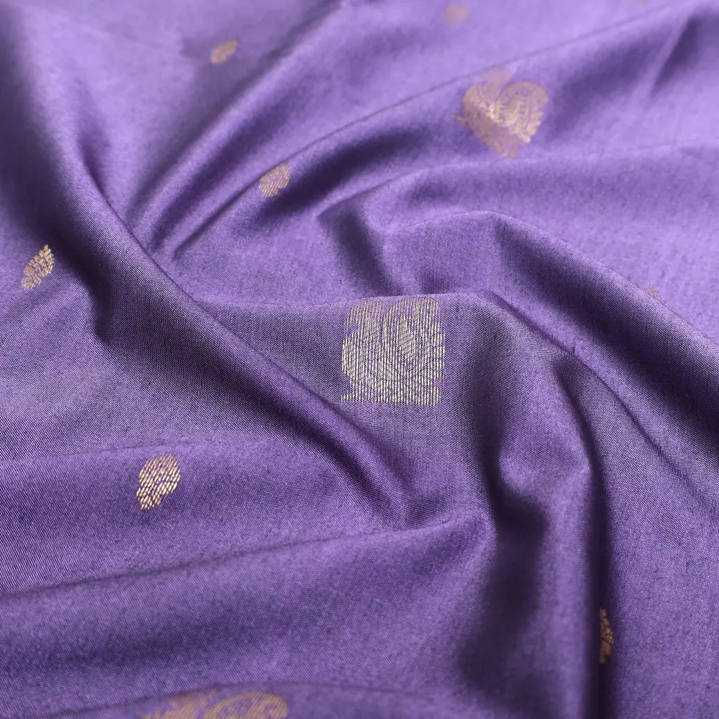 Light Purple With Maroon Copper Zari Border Soft Silk Saree