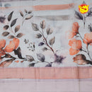 Dupion Half White Printed Saree With Floral Motifs,Zari Design Border & Intricate Pallu - Thenianantham