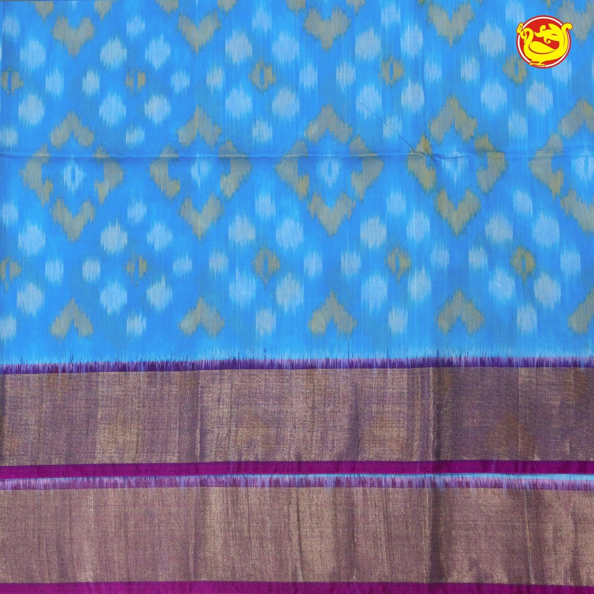 Sky Blue With Purple Ikat Soft Silk Saree - Thenianantham