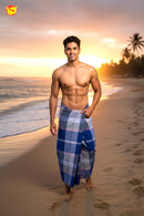 Men’s  Blue  Colour Checked Cotton Stitched Lungi