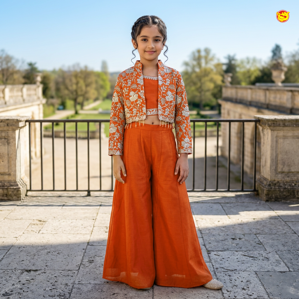 Rust Orange  Color Girls Branded Readymade Sharara set