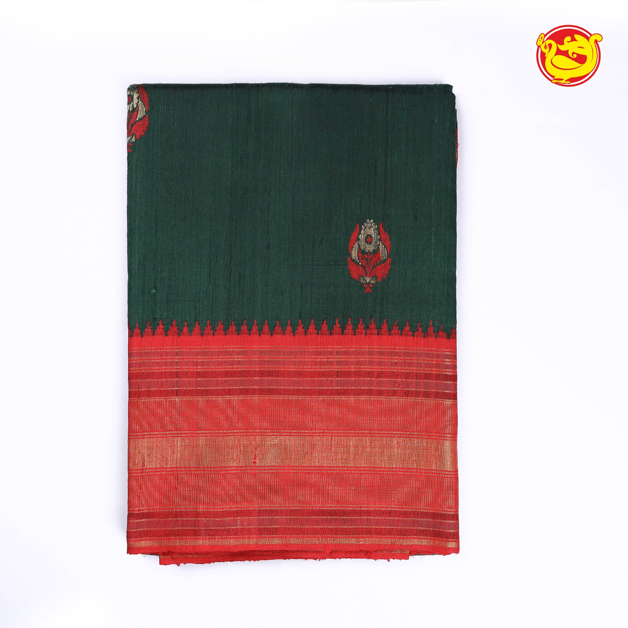Bottle green with red pure dupion silk saree