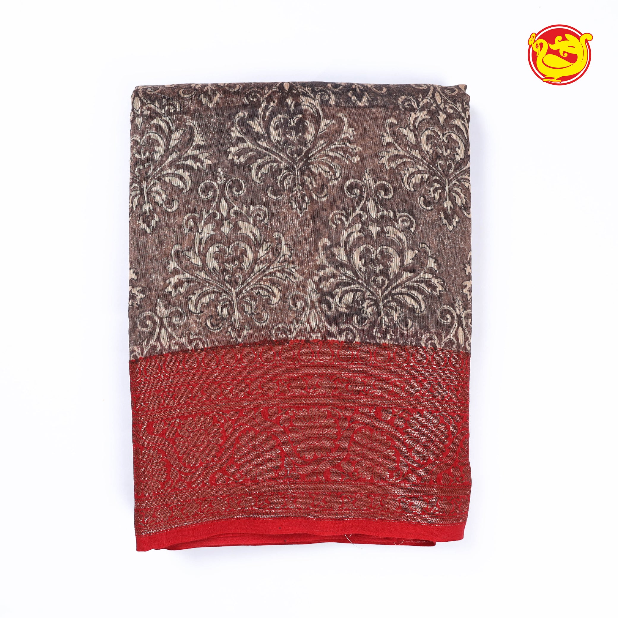 Light brown with red chanderi silk saree