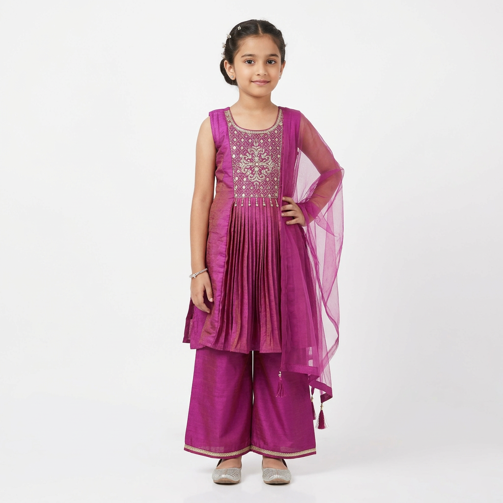 Rani Pink Color Girls Branded Readymade Sharara set