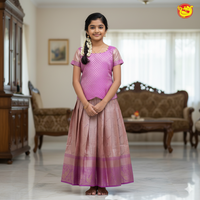 Light pink with Peach Girls Branded Readymade Pattu Pavadai