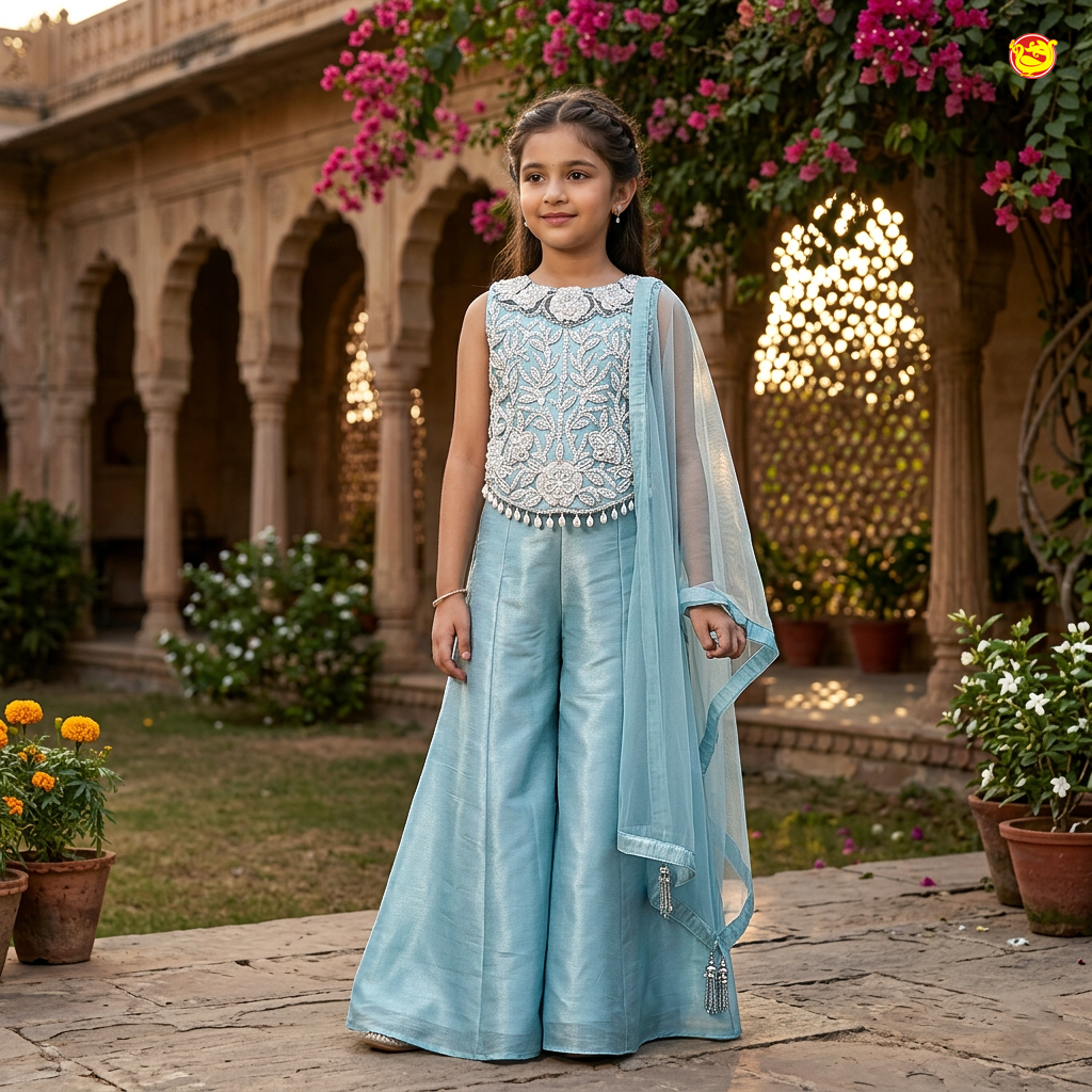 Sky Blue  Color Girls Branded Readymade Sharara set