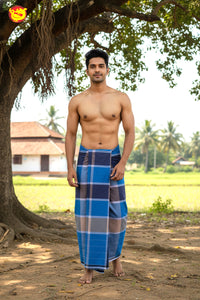 Men’s  Blue  with Brown Checked Cotton Stitched Lungi