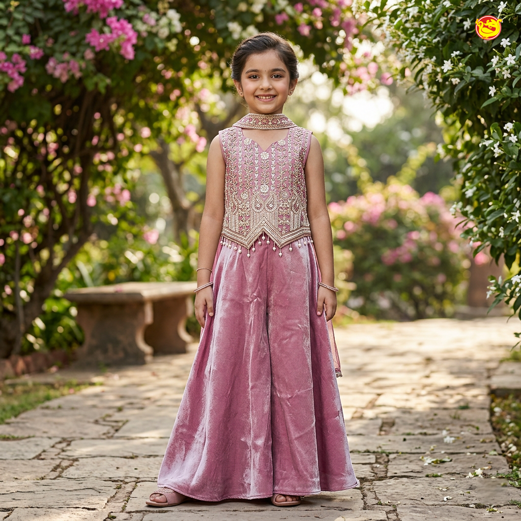 Onion Pink Color Girls Branded Readymade Sharara set