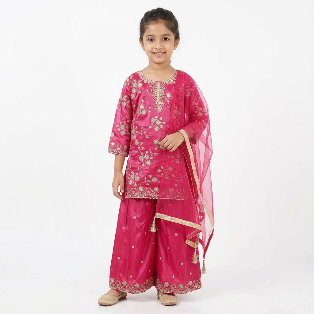 Dark Pink Color Girls Branded Readymade Sharara set
