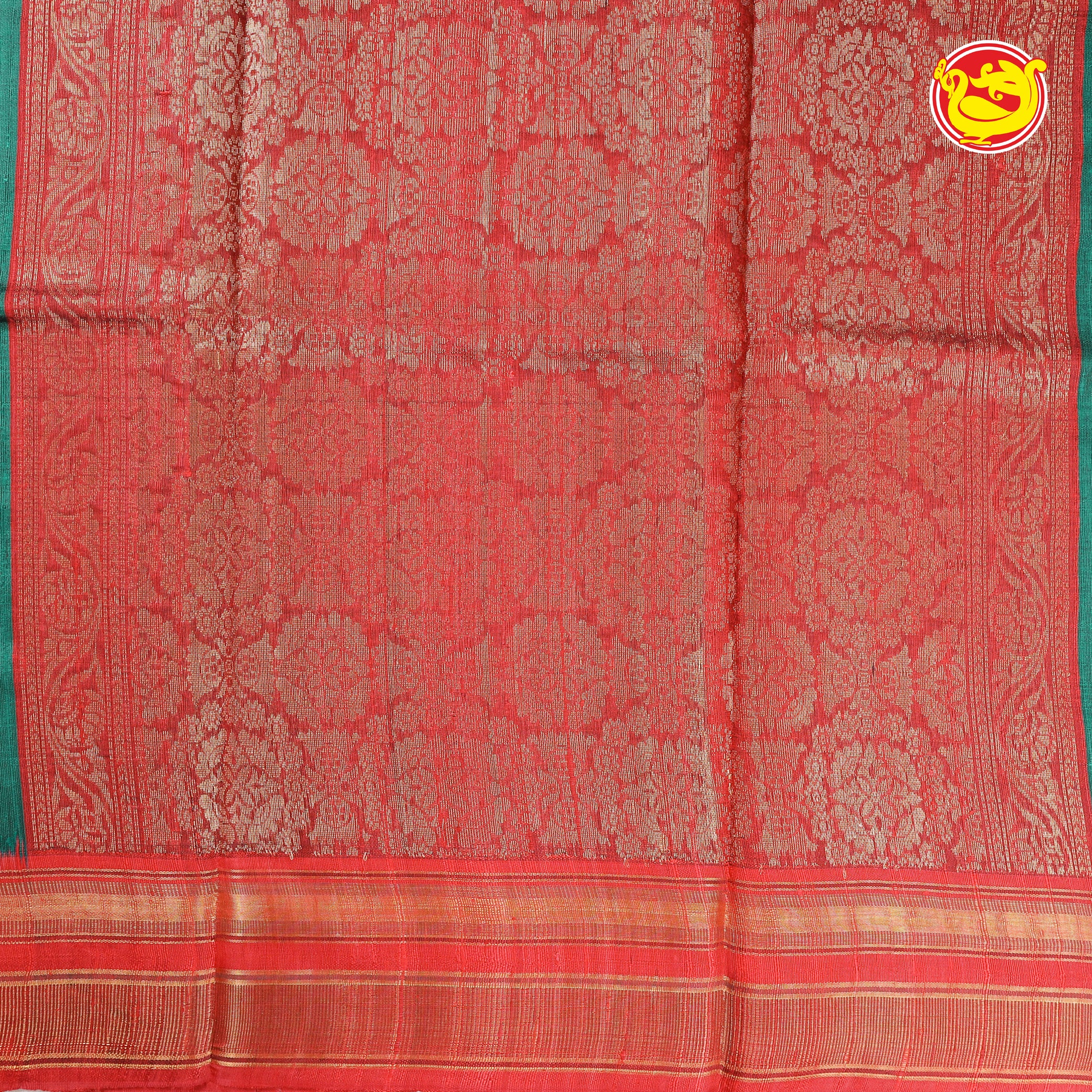 Peacock green with red pure dupion silk saree