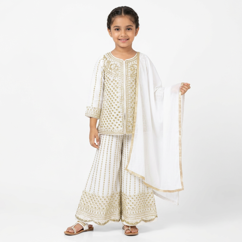 White Color Girls Branded Readymade Sharara set