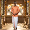 Orange Colour Readymade Shirt And Matching Border Dhoti Set for Men