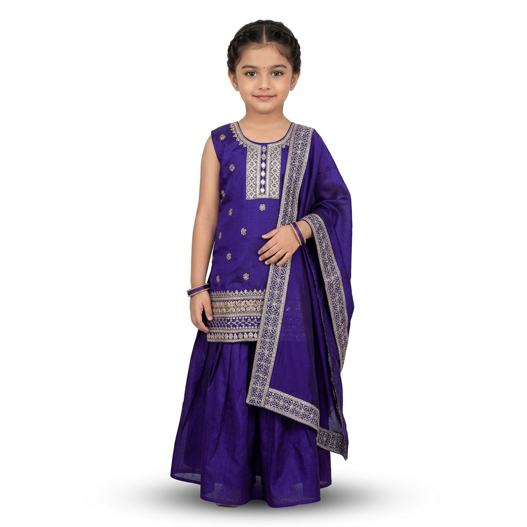 Deep Violet Color Girls Branded Readymade Sharara set