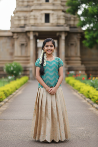 Teal Green With  Sandal  Girls Branded Readymade Pattu Pavadai