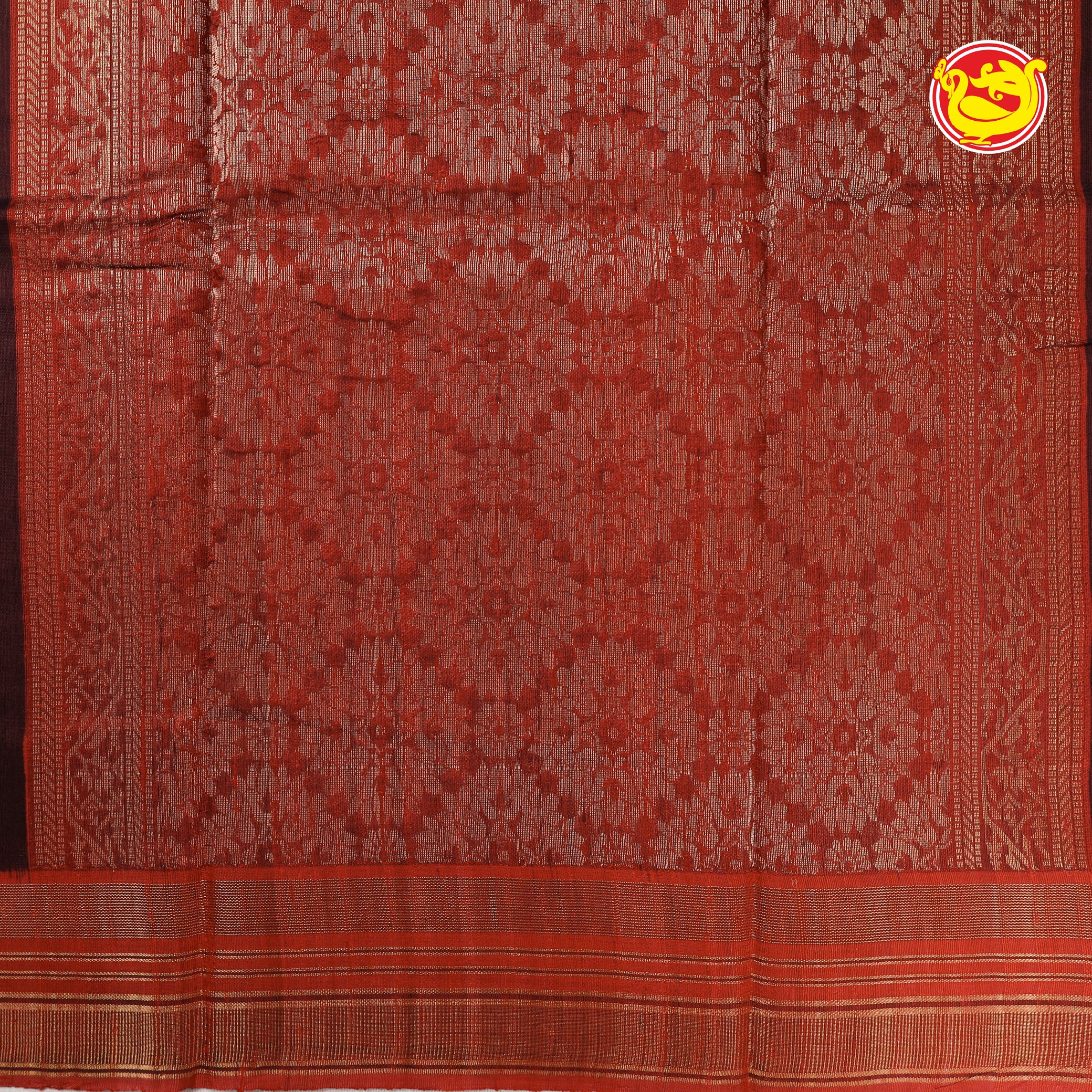 Brown with red pure dupion silk saree