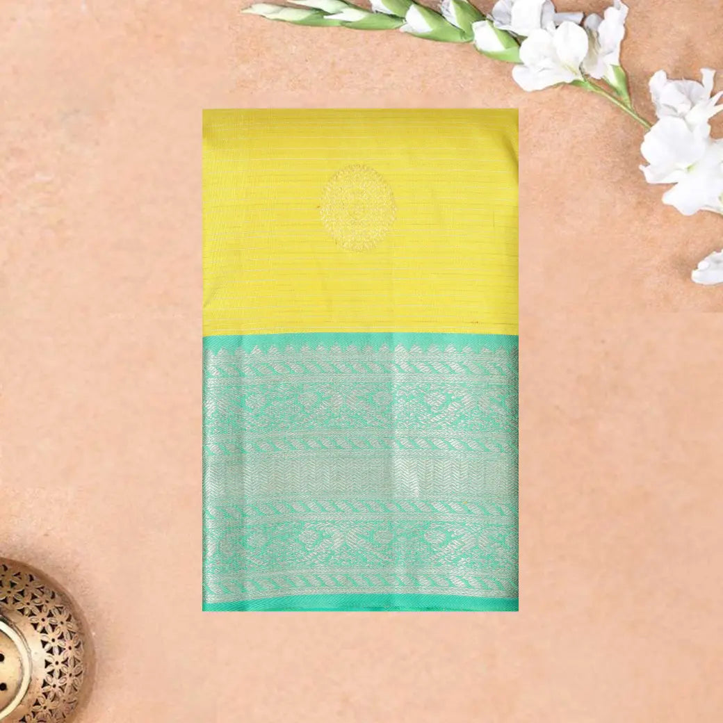 Yellow with Green Soft Silk Saree