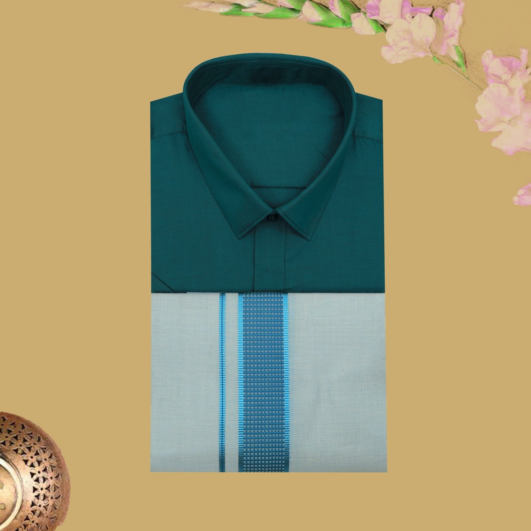 Sea green Cotton Readymade Shirt and Flexi Fit Dhoti